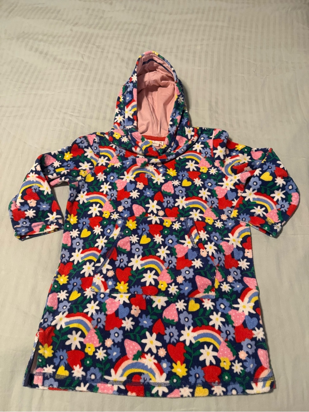 Boden Kids Terry Cloth Hooded Cover-Up Rainbow Print 5–6Y